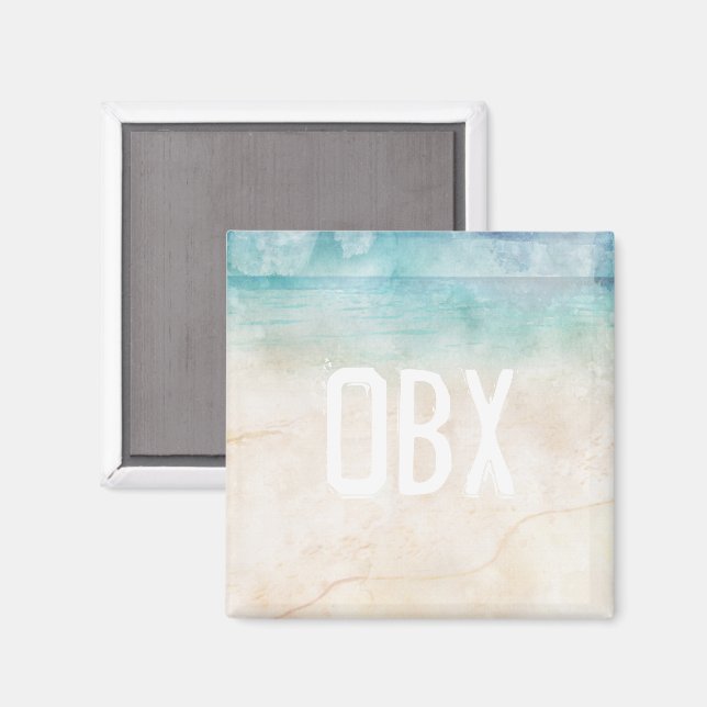 Watercolor Beach Initials Water Sand Souvenir Magnet (Front/Back)