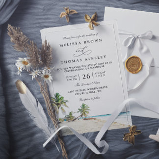 Watercolor Beach Island Elegant Modern Wedding Invitation