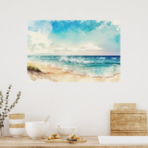 Watercolor Beach Landscape Poster