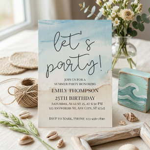 Watercolor Beach Let's Party Summer  Invitation