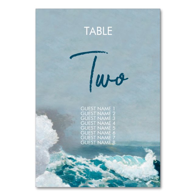 Watercolor Beach Monogram Wedding Table Number (Front)