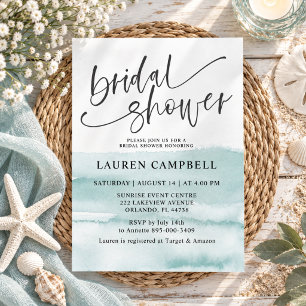 Watercolor Beach Nautical Aqua Bridal Shower Invitation