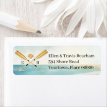 Watercolor Beach Oars Return Address