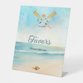 Watercolor Beach Oars Wedding Favours Pedestal Sign