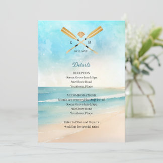 Watercolor Beach Oars Wedding Insert Reception Invitation