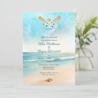 Watercolor Beach Oars Wedding Invitation