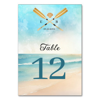 Watercolor Beach Oars Wedding Table Number