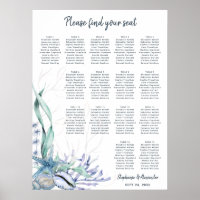 Watercolor Beach Ocean 15 Wedding Seating Chart
