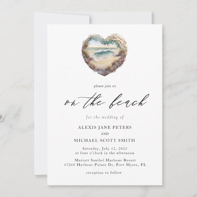 Watercolor Beach Ocean Coastal Wedding Invitation (Front)