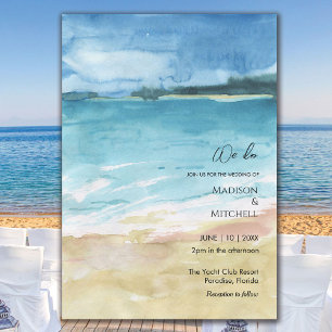 Watercolor Beach Ocean Destination Wedding Invitation