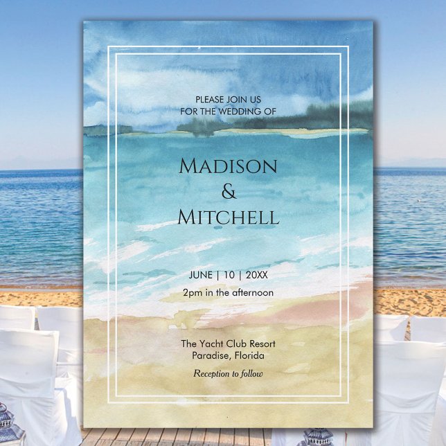 Watercolor Beach Ocean Destination Wedding Invitation (Creator Uploaded)