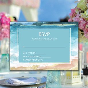Watercolor Beach Ocean Destination Wedding RSVP Card