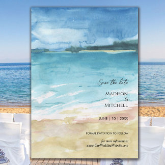 Watercolor Beach Ocean Destination Wedding Save The Date