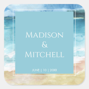 Watercolor Beach Ocean Destination Wedding Square Sticker