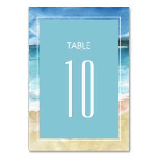 Watercolor Beach Ocean Destination Wedding Table Number