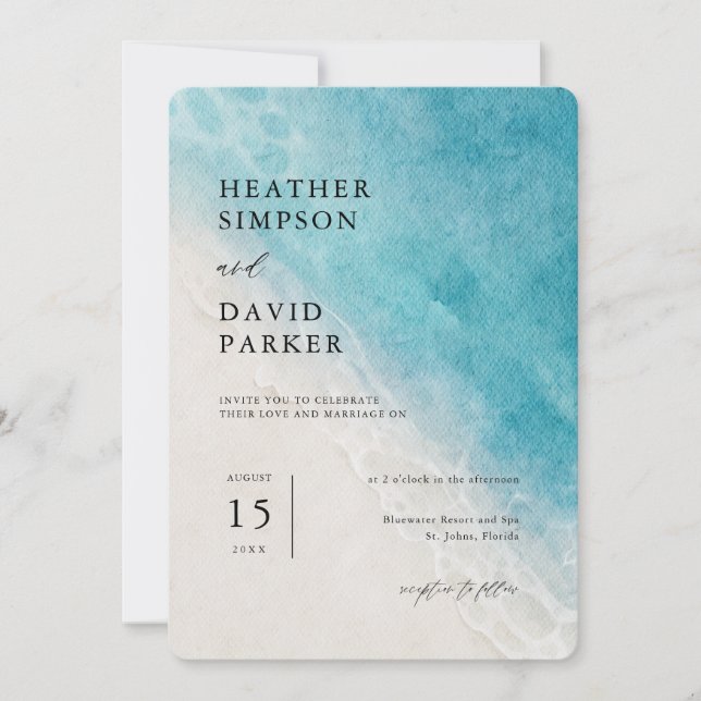 Watercolor Beach Ocean Nautical Wedding Invitation (Front)