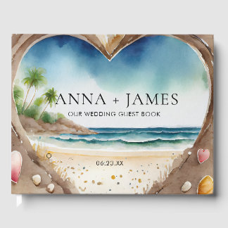 Watercolor Beach Ocean Summer Destination Wedding  Guest Book