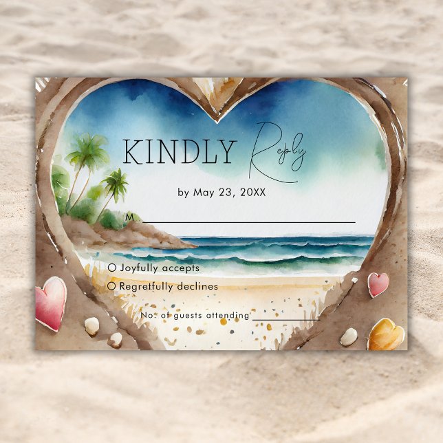 Watercolor Beach Ocean Tropical Wedding RSVP Card (Creator Uploaded)