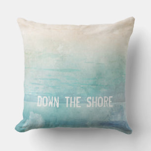 Watercolor Beach Ocean Water Sand DOWN THE SHORE Cushion