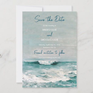 Watercolor Beach Ocean Waves Monogram Wedding Save The Date