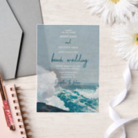 Watercolor Beach Ocean Waves Monogram Wedding