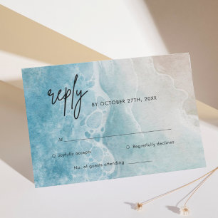 Watercolor Beach Ocean Wedding RSVP Card