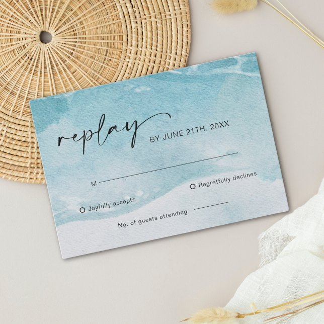 Watercolor Beach Ocean Wedding RSVP Card (Creator Uploaded)