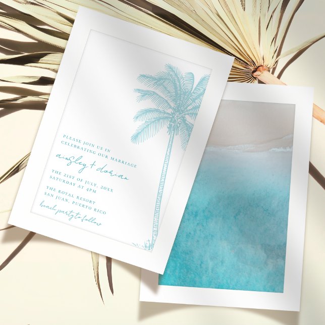 Watercolor Beach On The Beach Palm Tree Wedding Invitation (Creator Uploaded)