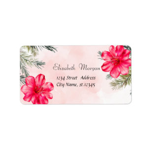 Watercolor Beach,Palm Leaves ,Hibiscus Label