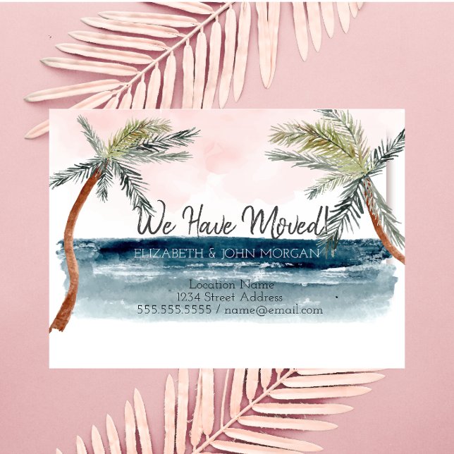 Watercolor  Beach Palm Moving Announcement Postcard (Creator Uploaded)