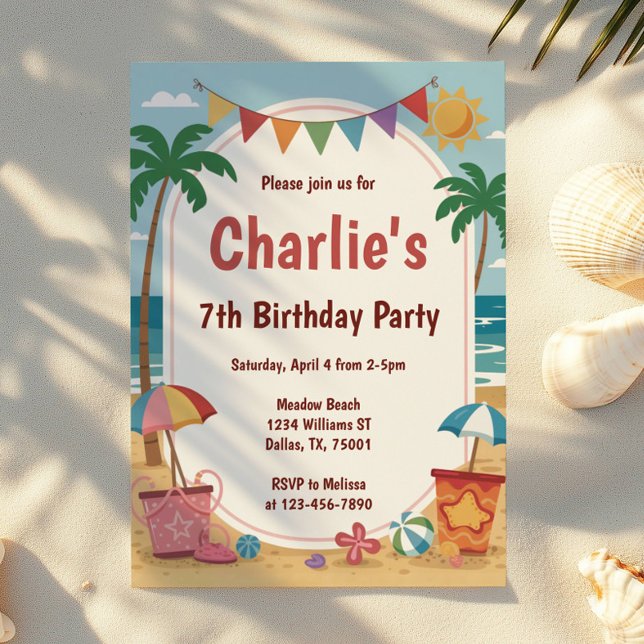 Watercolor Beach Party Kids Birthday Party Invitation (Creator Uploaded)