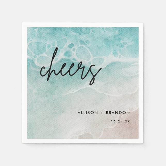 Watercolor Beach Personalised Wedding Napkin (Front)