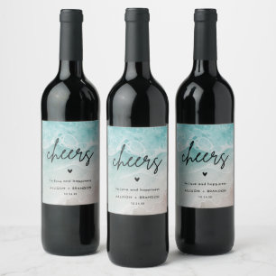 Watercolor Beach Personalised Wedding Wine Label