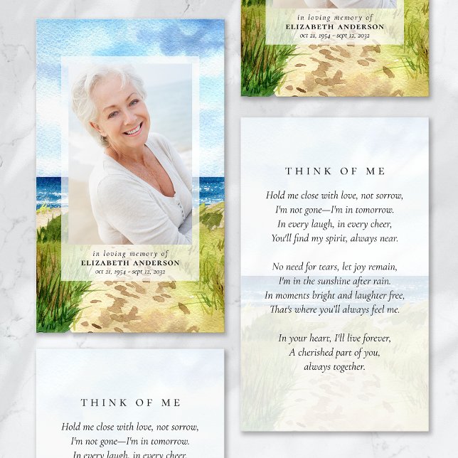 Watercolor Beach Photo Funeral Prayer Card (Creator Uploaded)