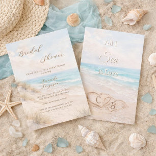 Watercolor beach sand dunes hearts Bridal Shower Invitation