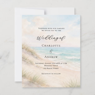 Watercolor beach sand dunes wedding invitation