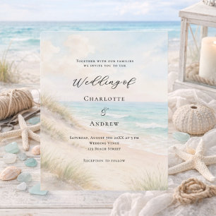 Watercolor beach sand dunes wedding invitation