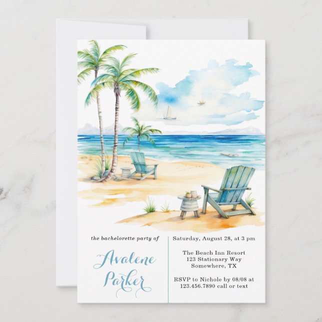 Watercolor Beach Scene Bachelorette Party Invitati Invitation (Front)