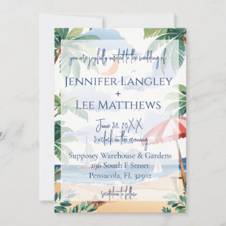 Watercolor Beach Scene Wedding Invitation