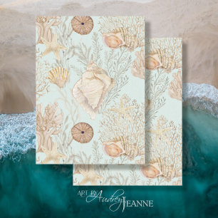 Watercolor Beach Sea Coral Starfish Shell Aqua Tissue Paper