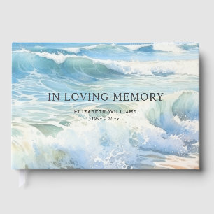 Watercolor Beach Sea Ocean Rolling Waves Funeral Guest Book