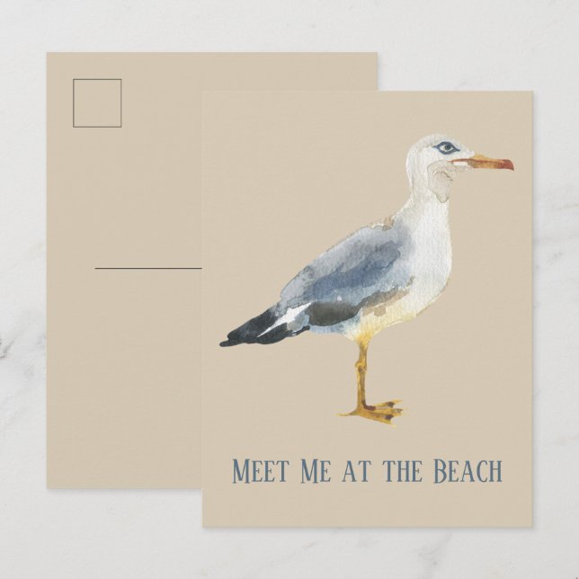 Watercolor Beach Seagull Personalised Postcard (Front/Back)