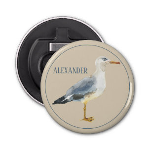 Watercolor Beach Seagull Personalized Bottle Opener