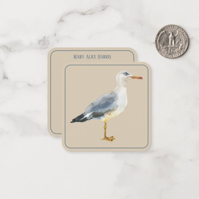 Watercolor Beach Seagull Personalized Card (Front/Back In Situ)