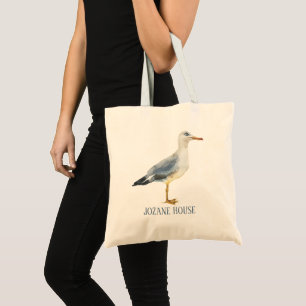 Watercolor Beach Seagull Personalized Tote Bag