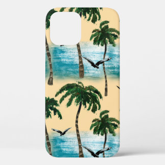 Watercolor beach seamless texture. Palms, seagull, iPhone 12 Case