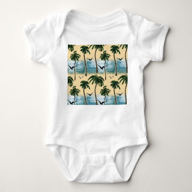 Watercolor beach, seamless tranquillity baby bodysuit (Front)