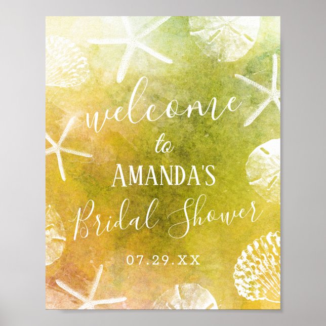 Watercolor Beach Seashells Bridal Shower Welcome Poster (Front)
