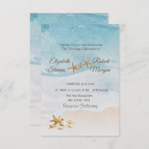 Watercolor Beach Seashells Sand Wedding  Invitation