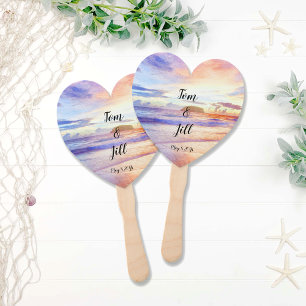 Watercolor Beach Sunrise Wedding Hand Fan